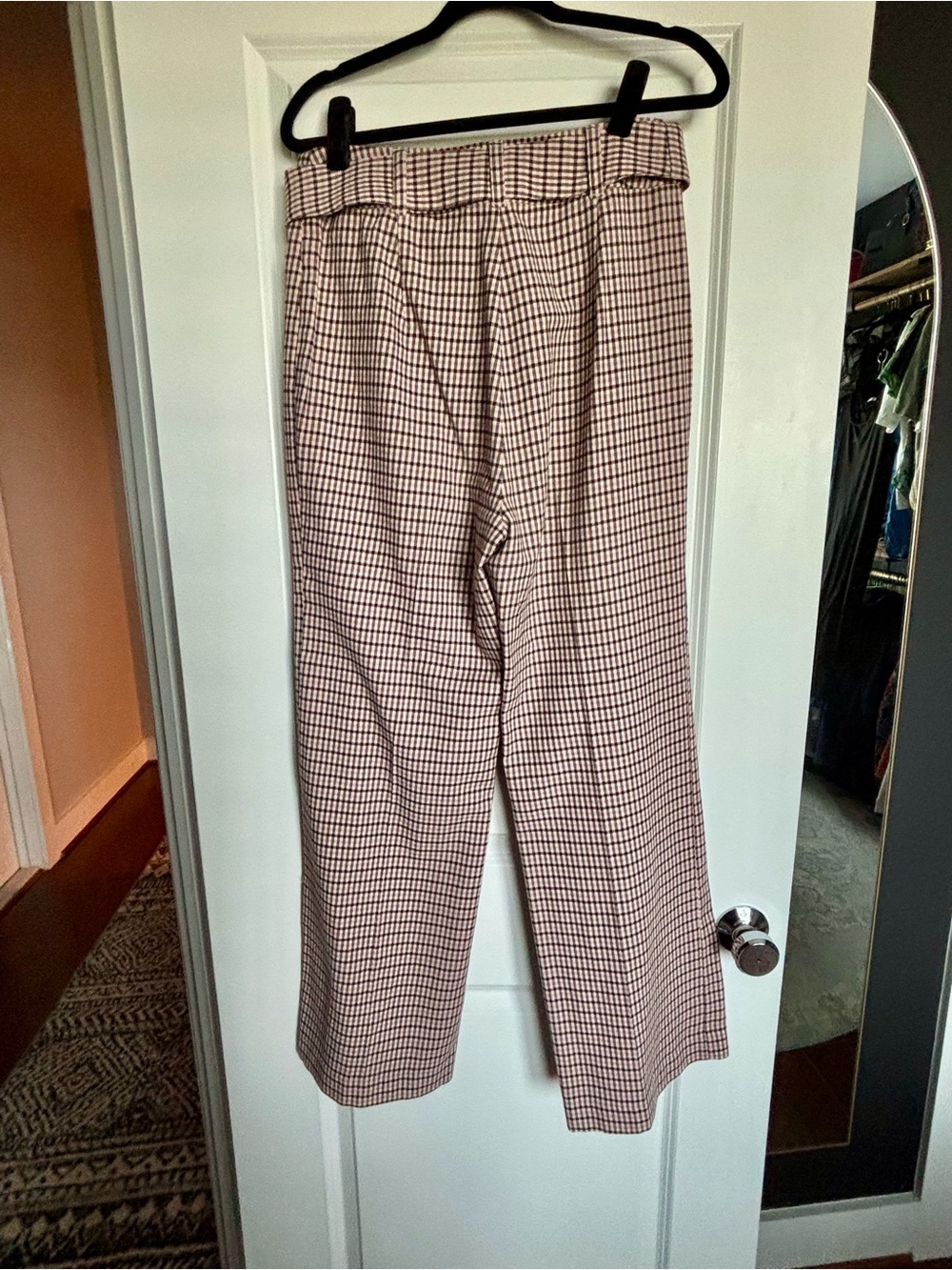 Cinq a sept Cream, Brown, and Pink Checked Trousers - Picture 2 of 5